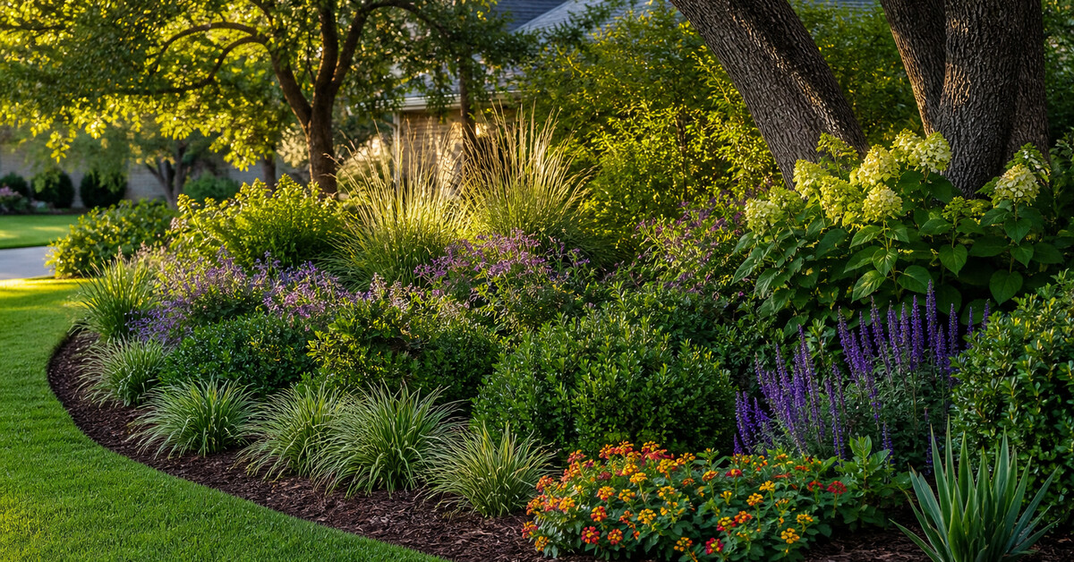 Finished North Texas garden bed prepared with garden compost and mulch for fall