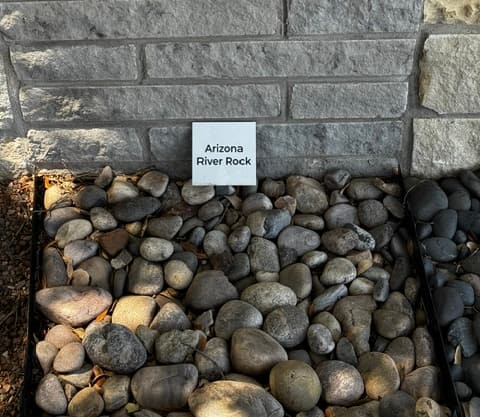Arizona River Rock decorative stone sample on display at Land Care Garden Center in Flower Mound, TX
