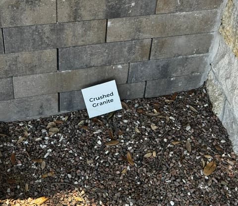 Crushed Granite decorative stone sample on display at Land Care Garden Center in Flower Mound, TX