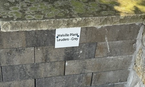 Melville Plank in Leuders Grey cut stone sample on the building stone display wall at Land Care Garden Center in Flower Mound, TX