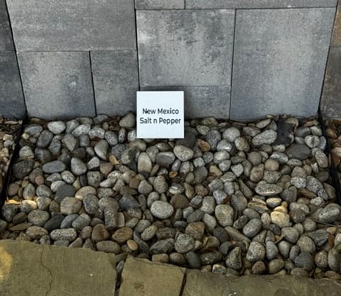 New Mexico Salt n Pepper decorative stone sample on display at Land Care Garden Center in Flower Mound, TX